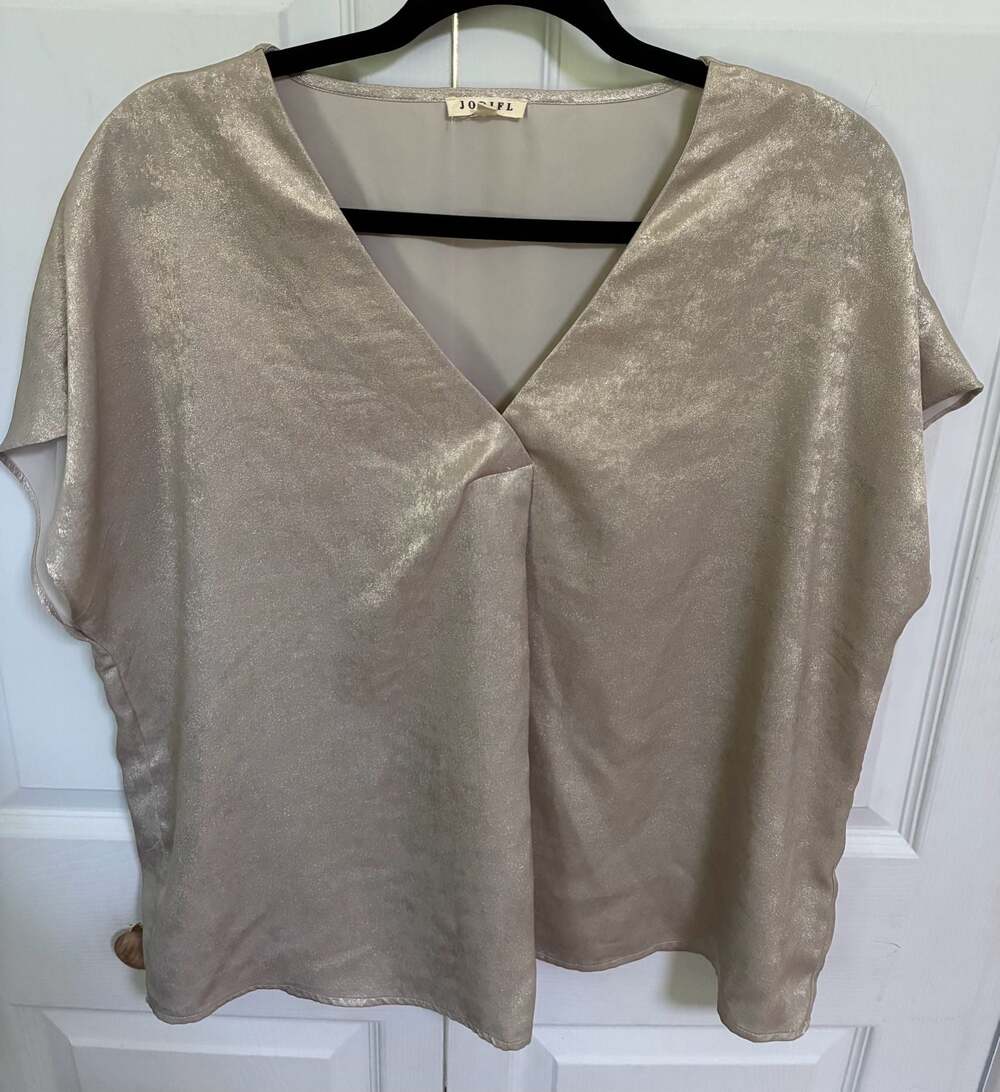 Jodifl Metallic Gold Liquid V-Neck Dolman Sleeve Blouse